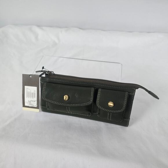 Merona Clutch or Wallet Dark Green 8" x 4" x 2" Zip Closure Snap Pockets NWT - Picture 9 of 16